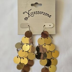 Gold Disc Cascade Earrings - Gold Toned